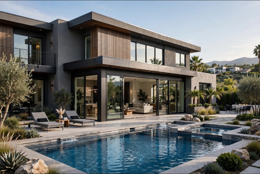 A completed property transformation with poolside exterior in the Garden Route